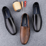 Men's Retro Brown Loafers Luxury Shoes Slip on Shoes Genuine Leather All-match Flats MartLion   