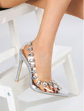 Liyke Crystal Diamond Women Pumps Metal Rivet PVC Transparent High Heels Wedding Prom Shoes Slingback Sandals Mart Lion   