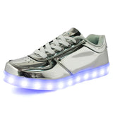 Low help classic foreign trade golden silver light led luminous shoes USB charging star with flash jik90 MartLion Silver 6 