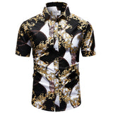 Embossed Flower Design Retro Men's Shirt Breathable Summer Top Casual Short Sleeved Beach Style Shirts MartLion   