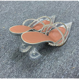 Rhinestones satin Women Pumps Slippers Elegant Pointed toe High heels Lady Mules Summer Party prom Shoes MartLion   