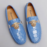 Men's Women Leather Designer Casual Shoes Luxury Loafers Driving Footwear MartLion 2293 Blue 12 