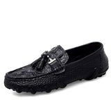 Men's Loafers Genuine Leather Driving Shoes Casual Brand Loafer Casual Tassel Slip on Moccasins Mart Lion Black 1 38 