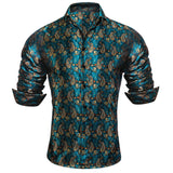 Barry Wang Men's Shirts Black Floral Silk Embroidered Long Sleeve Slim Causal Turn Down Breathable Colorfast Clothing Tops MartLion   