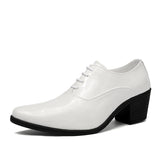 Trendy High Heel Men's White Dress Shoes Pointed Toe Lace-up Formal Leather Glitter Oxfords Zapatos Hombres Mart Lion white 821 38 