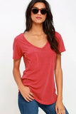 Summer Casual Cotton Tee Tops Female Stretch Women Solid T-shirts V Neck Short Sleeve MartLion Watermelonred XXXL 