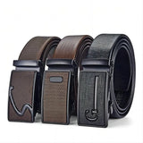 Men's Leather Belt Metal Automatic Buckle Work Black PU Strap MartLion   