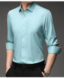 Mulberry Silk Shirt Men's Long Sleeved Spring and  Casual Solid Color Thin Formal No Iron Shirts MartLion   