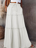 Ethnic Style Vintage Long Skirt Women Summer Loose Beach Ladies  Casual MartLion Solid white XXL 