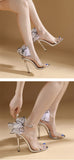 Liyke Elegant Party Wedding Sandals Women Mesh Bowknot Summer Open Toe 12CM Stripper Heels PVC Transparent Shoes Mart Lion   