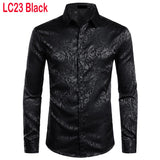 Men's Floral Black Dress Shirts Stylish Long Sleeve Steampunk arty Club Bar Social Shirt Chemise Homme Mart Lion LC23 Black USA S 