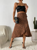 Women Casual Print Tie Side Wrap Skirt Elegant Waist Female Summer A-Line Skirts MartLion Brown M 