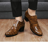 Elevator Shoes for Men's Heel Formal Leather Brown Loafers Dress Crocodile Heightening MartLion   