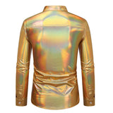 Men's Disco Dress Shiny Long Sleeve Casual Button Down Shirt Slim Fitting Solid Party MartLion   