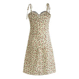 Summer Cherry Print Mini Dress Women Lace Slim Dresses MartLion   