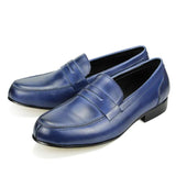 Elegant Handmade Sewing Casual Shoes Luxury Loafers Men's Retro Daily Wear Shoes Blue Leather MartLion   
