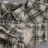 Plaid Woven Corduroy Men Shirts  Cotton  Heavy Washed Workwear Retro Western Style Casual MartLion   