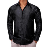 Designer Shirts Men's Silk Long Sleeve Gold Black Flower Slim Fit Blouses Casual Formal Tops Breathable Barry Wang MartLion