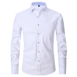 Men's Classic French Cuffs Solid Dress Shirt Fly Front Placket Formal Business Standard-fit Long Sleeve Office Work White Shirts MartLion S20 70-75KG  42 CHINA