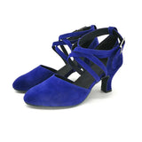 Blue Latin Dance Shoes for Women Party Ballroom Performance Soft Sole Jazz Dance Shoes Strap Suede High Heel 5.5cm Sandals MartLion   