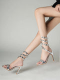 Star style Luxury Crystal Embellished Wraparound Women Sandals Stiletto High heels Gladiator Summer Wedding Prom Shoes MartLion   