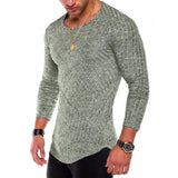 Men's Long-Sleeved Pit Strip  Stitching Arc Hem Bottoming Shirt Round Neck T-Shirt Hot Style Mart Lion Green S 