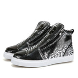 Hot Zipper High Top Sneakers Men's Crocodile Leather Shoes Luxury Golden Casual Hip Hop Rock MartLion Sliver Y198 39 CHINA