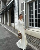 Ladies Elegant Flared Sleeve Knitted Dress Women Crew Neck White Slim Robes Summer Female Party Dresses MartLion   