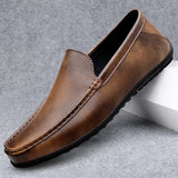 Men's Retro Brown Loafers Luxury Shoes Slip on Shoes Genuine Leather All-match Flats MartLion   