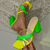 Liyke Yellow Green Mixed Colors Women Slippers Sandals Gladiator Square Toe Summer Shoes High Heels Designer Slides Mart Lion   