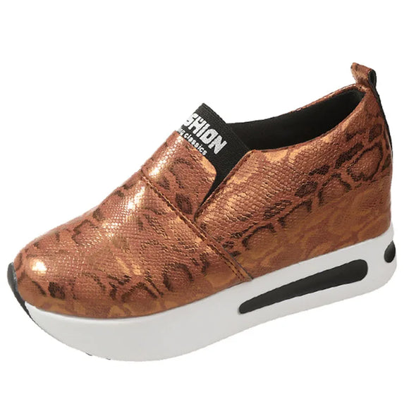 Leopard Print Loafers Shoes Women Spring Slip-On Hidden Heels Sneakers Pu Leather Chunky Platform Sports Ladies MartLion Brown 42 CHINA