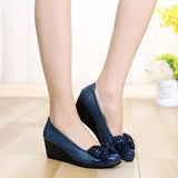 autumn shallow mouth drill mother shoes leather soft the elderly with a single casual women MartLion   