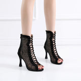 Black Latin Dance Shoes for Women Offer Women's Modern Salsa Jazz Dance High Heels Party Ballroom soft-soled Boots MartLion   