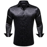 Luxury Shirts Men's Silk Satin Embroidered Black Flower Long Sleeve Male Blouses Casual Lapel Tops Breathable Barry Wang MartLion   