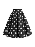 Summer Casual Women Midi Skirt Polka Dot Waist Retro Vintage  Pleated Party Skirts MartLion black dot S 