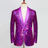 Luxury Wave Striped Gold Sequin Blazer Jackets Men's Shawl Lapel One Button Shiny Party Wedding Suits Jackets Tuxedo Blazer MartLion   