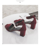 Summer Suede Chunky Heels Women High Heel Sandals Ankle Buckle Wedding Party Heeled Shoes 7cm 5cm Classic Mart Lion   