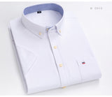 Men's Oxford Short Sleeve Summer Casual Shirts Single Pocket Standard-fit Button-down Plaid Striped Cotton Mart Lion   