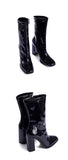 Liyke Autumn Winter Black Patent Leather Boots Women Square Toe Zip High Heels Party Shoes Chelsea Ankle Mart Lion   
