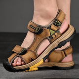 Summer Genuine Leather Men's Sandals Design Breathable Casual Shoes Soft Bottom Outdoor Beach Sandals Mart Lion   