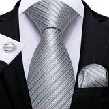 Gray Striped Paisley Silk Ties For Men's Wedding Accessories 8cm Neck Tie Pocket Square Cufflinks Gift MartLion SJT-7057  