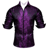 Designer Men's Shirt Blue Purple Pink Yellow Green Black Silk Embroidered Long Sleeve Casual Slim Tops Breathtable Streetwear MartLion 0009 S 