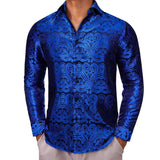 Designer Shirts Men's Silk Long Sleeve Light Purple Silver Paisley Slim Fit Blouses Casual Tops Breathable Barry Wang MartLion 0404 S 
