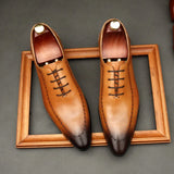 Handmade Men's Oxford Shoes Real Calf Leather Black Brown Classic Brogue Wedding Dress MartLion A 37 