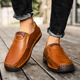 Men Loafers Split Leather Casual Shoes For Men Slip On Flat Sneakers MartLion   