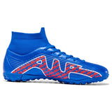 High Top Soccer Shoes Long Spike FG TF Non-Slip Football Boots Outdoor Training Ankle Cleats MartLion OG1616-D-Blue 35 