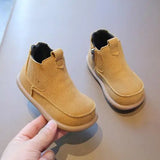 Autumn Winter Children Cotton Boots Boys British Style Leather Girls Retro Short Baby Soft Anti-kick Warm Shoes MartLion yellow 2 26 insole 16.2cm 