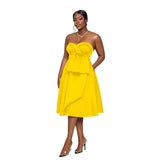 Party Evening Dress Solid Color Sleeveless Off Shoulder Strapless Slimming A-line Dress MartLion yellow XXL 