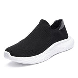 Soft-sole Walking Men's Shoes Lightweight Casual Sneakers Breathable Slip on Loafers Unisex Women MartLion Black white 42(26.0CM) 