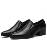 6-8 cm Height Increasing Men's Dress Shoes Slip On Pointed Toe Cowhide Leather Classic Formal Oxfords Black MartLion - Mart Lion